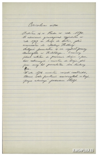 Application to the rector of the University of Warsaw and the biography of Dawid Szenwic, 1917 (source: Archives of the University of Warsaw, reference number RP 1770)